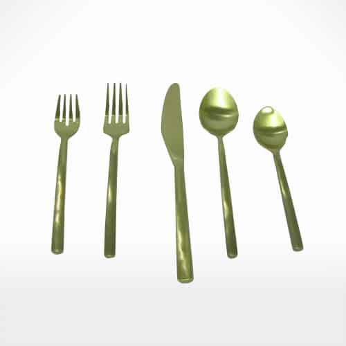 A set of gold utensils showcased for products and services.