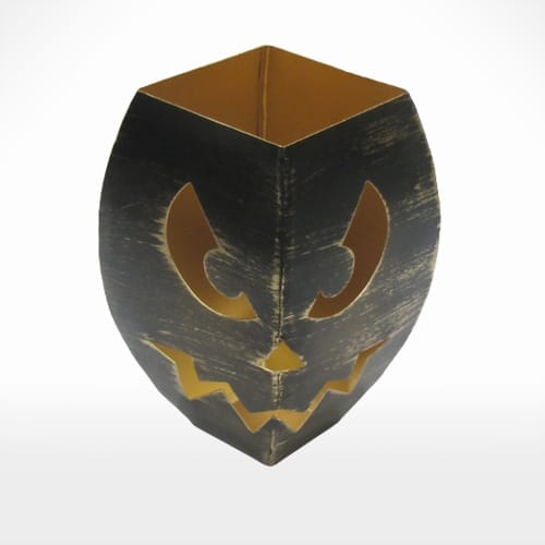 A wooden jack o lantern for sale.