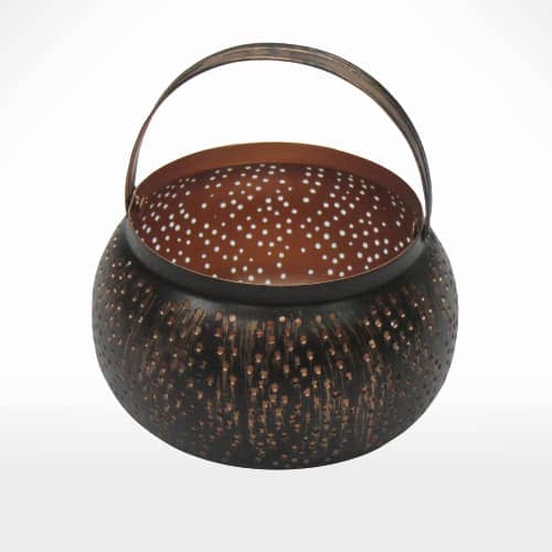 A metal basket with dots, available for purchase.